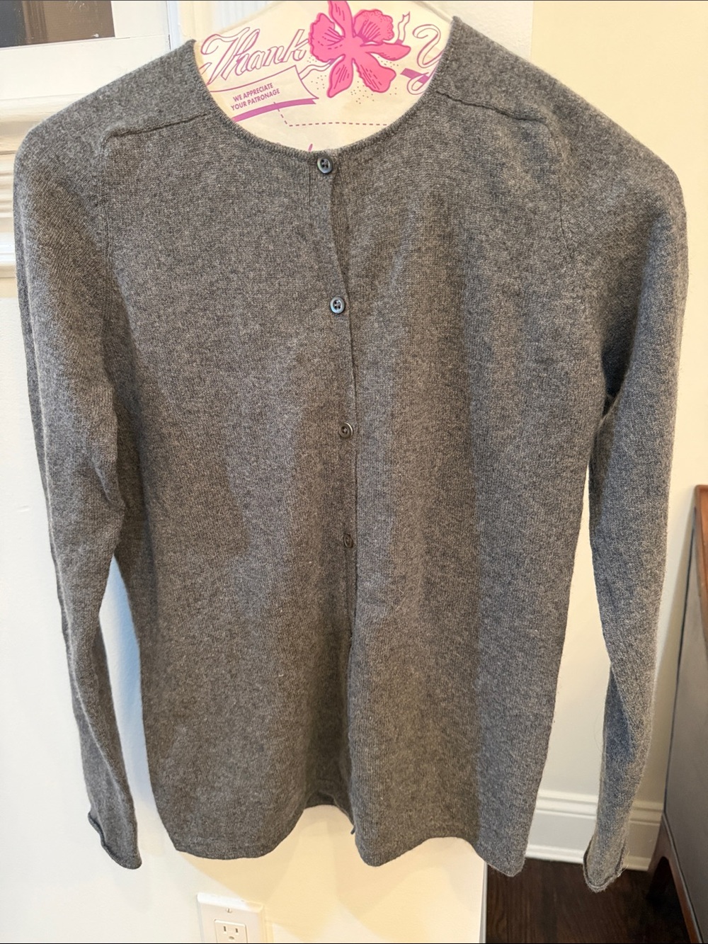 Classic Gray Button-Front Cashmere Cardigan